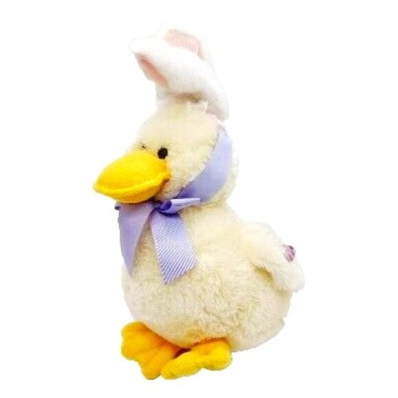 Animal Adventure Yellow Duck Plush Animal With Bunny Ears Purple Bow 2005 12" - Picture 1 of 8